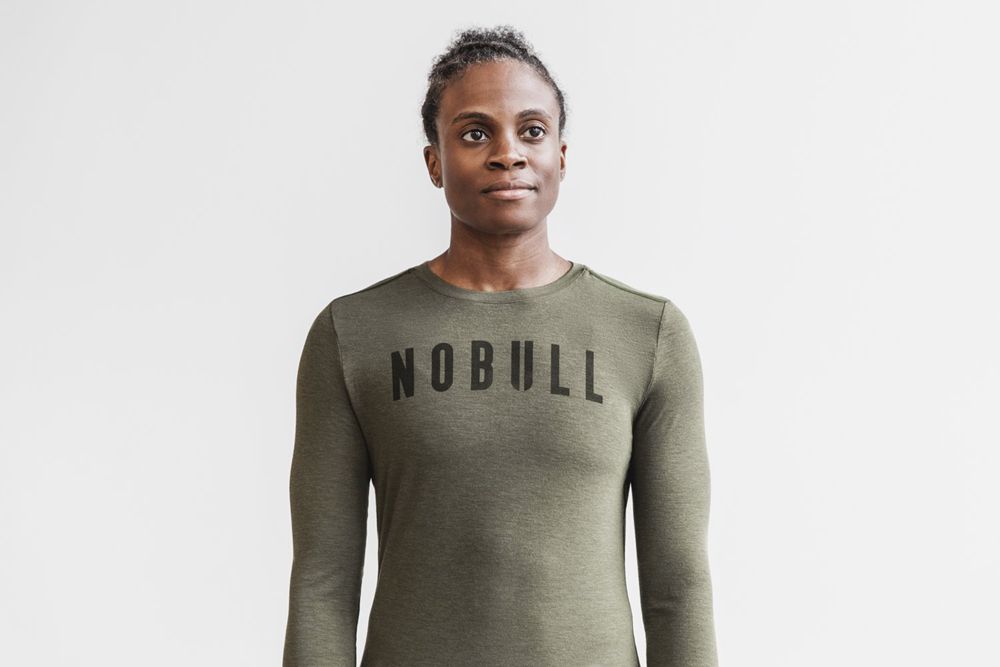 NOBULL Women's Long Sleeve Tee - Army Green - Ireland (2853GXAHQ)